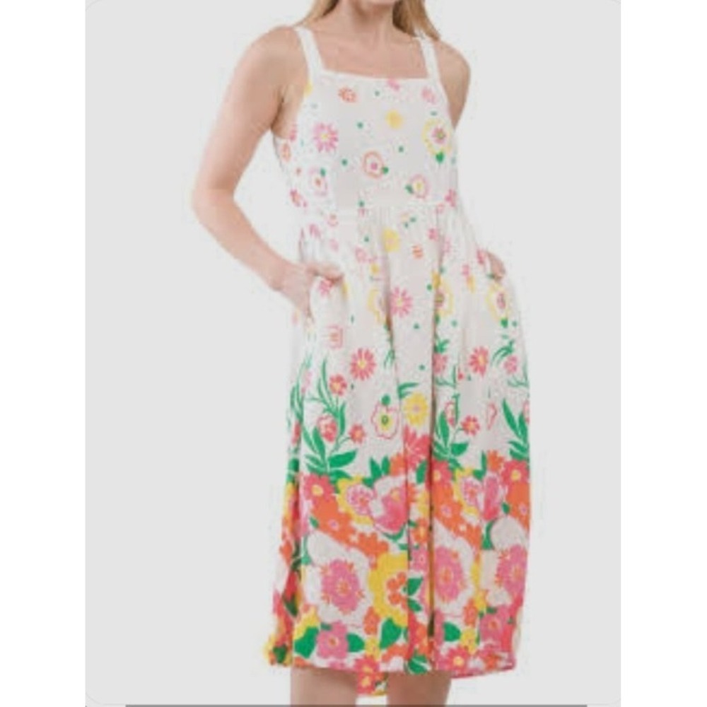 Mister Zimi Sophie Floral Print Midi Summer Dress White Meadow Size 10 Easter
